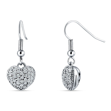 Heart Drop Fish-Hook Earrings Cubic Zirconia 925 Sterling Silver Wholesale
